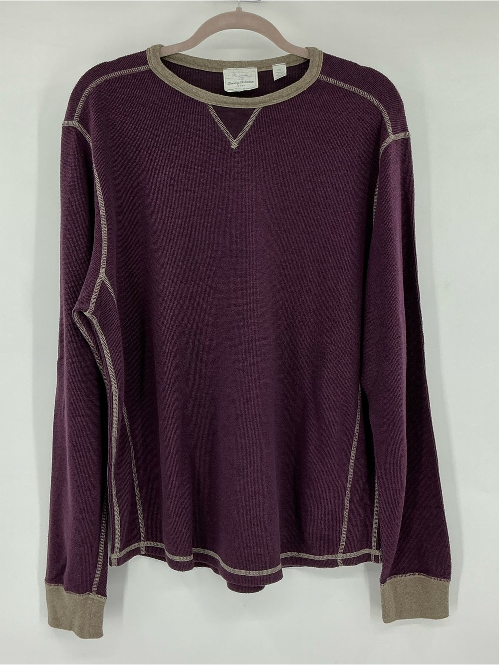 Tommy Bahama Reversible Plum Crewneck Sweater with Tan Contrast Trim